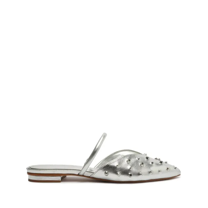 Sandals Gayle Metallic Leather Flat Silver Schutz Shoes Mule