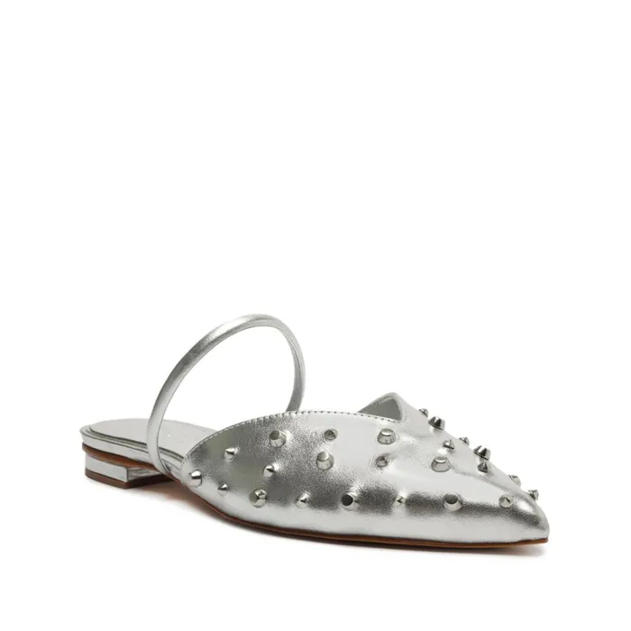 Sandals Gayle Metallic Leather Flat Silver Schutz Shoes Mule