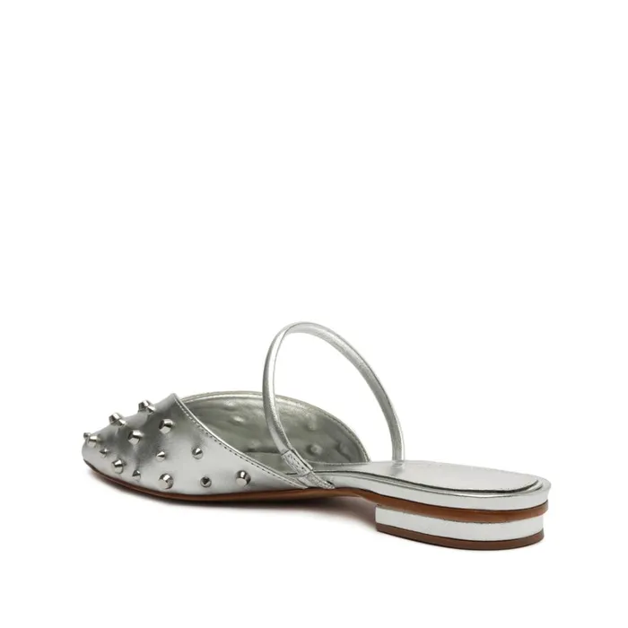 Sandals Gayle Metallic Leather Flat Silver Schutz Shoes Mule