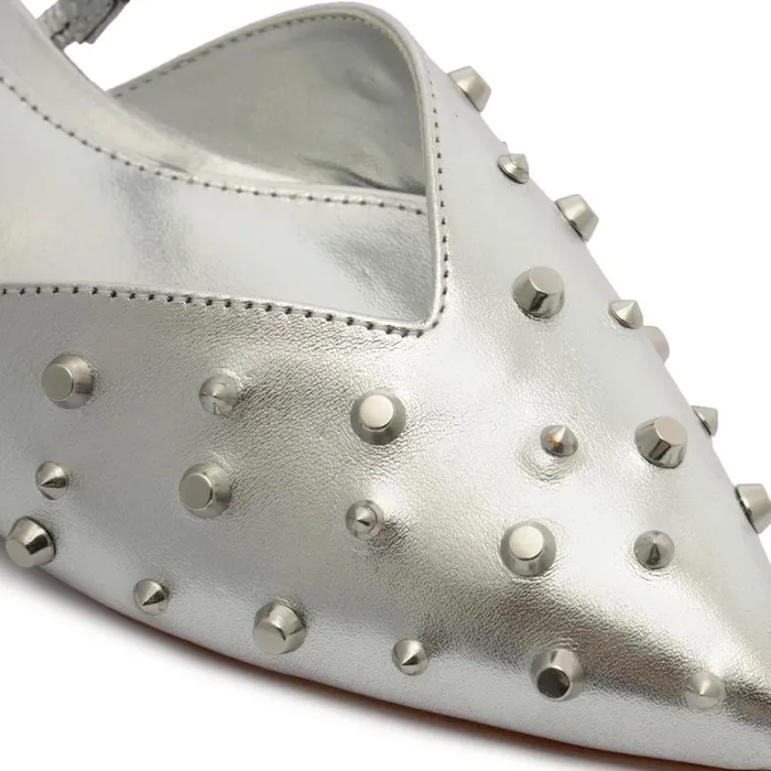 Sandals Gayle Metallic Leather Flat Silver Schutz Shoes Mule