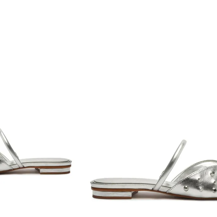 Sandals Gayle Metallic Leather Flat Silver Schutz Shoes Mule