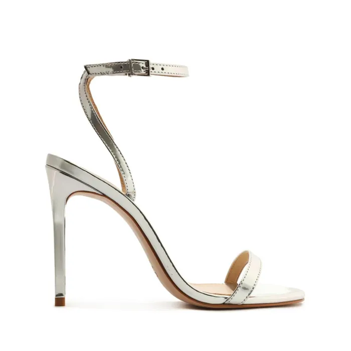 Sandals Joenn Specchio Leather Sandal Silver Schutz Shoes Stiletto Heels