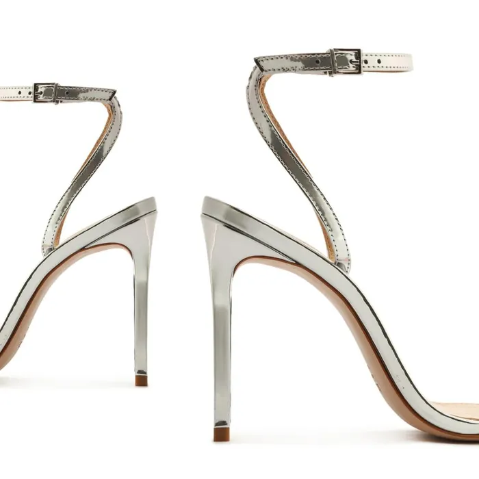 Sandals Joenn Specchio Leather Sandal Silver Schutz Shoes Stiletto Heels