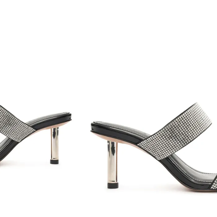Sandals Liam Mid Metallic Nappa Leather Sandal Crystal Black Schutz Shoes Mule