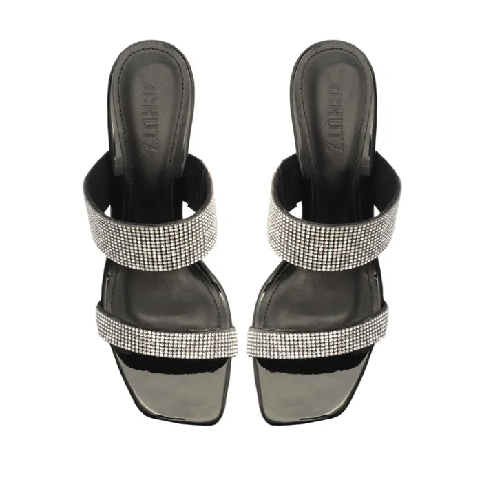 Sandals Liam Mid Metallic Nappa Leather Sandal Crystal Black Schutz Shoes Mule