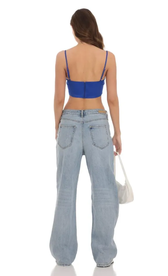 Satin Corset Crop Top Royal Blue Women LUCY IN THE SKY Tops