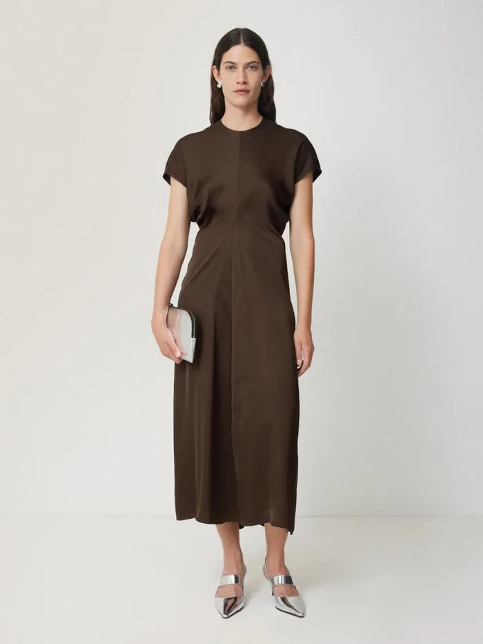 Satin Crepe Midi Dress Brown Women Jigsaw Party