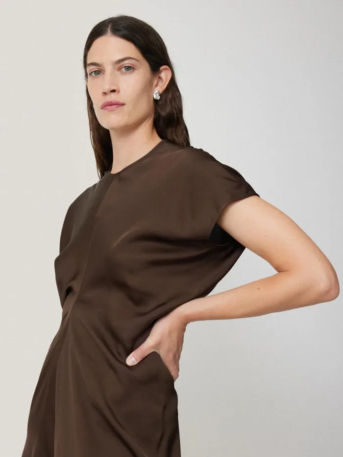 Satin Crepe Midi Dress Brown Women Jigsaw Party