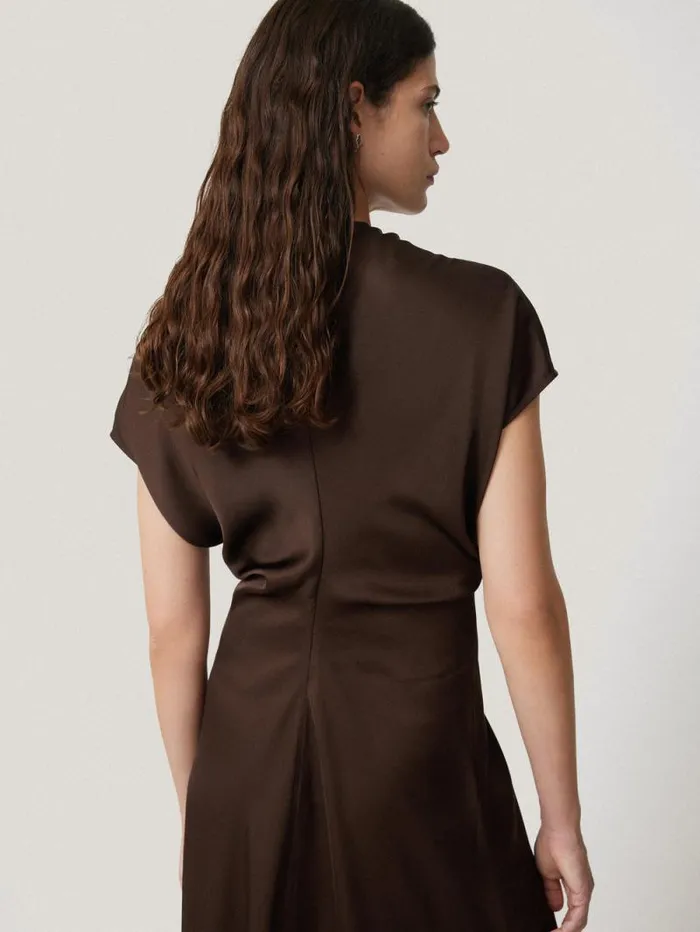 Satin Crepe Midi Dress Brown Women Jigsaw Party