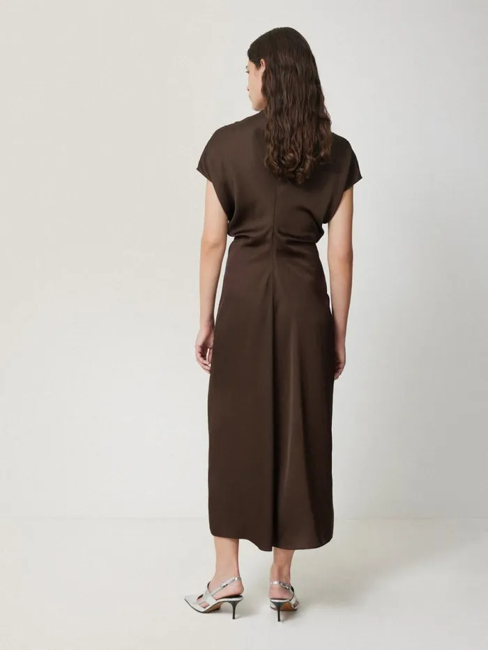 Satin Crepe Midi Dress Brown Women Jigsaw Party