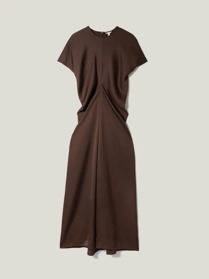Satin Crepe Midi Dress Brown Women Jigsaw Party