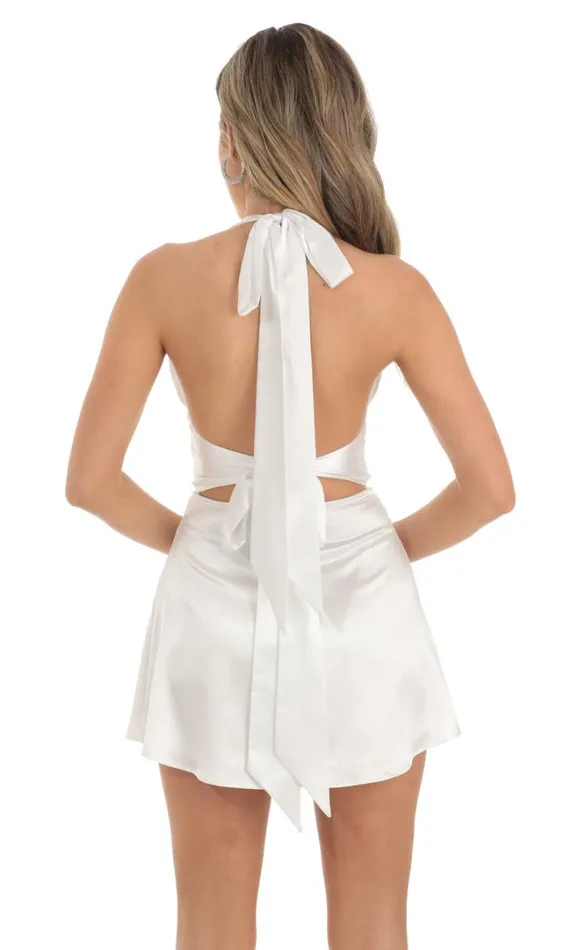 Satin Dress With Lace White Women LUCY IN THE SKY Mini Dresses Satin Dress With Lace White Women LUCY IN THE SKY Mini Dresses