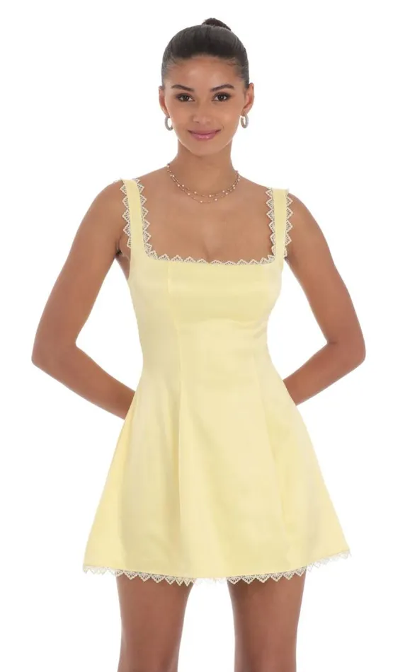 Satin Embroidered Fit And Flare Dress Yellow Women LUCY IN THE SKY Mini Dresses