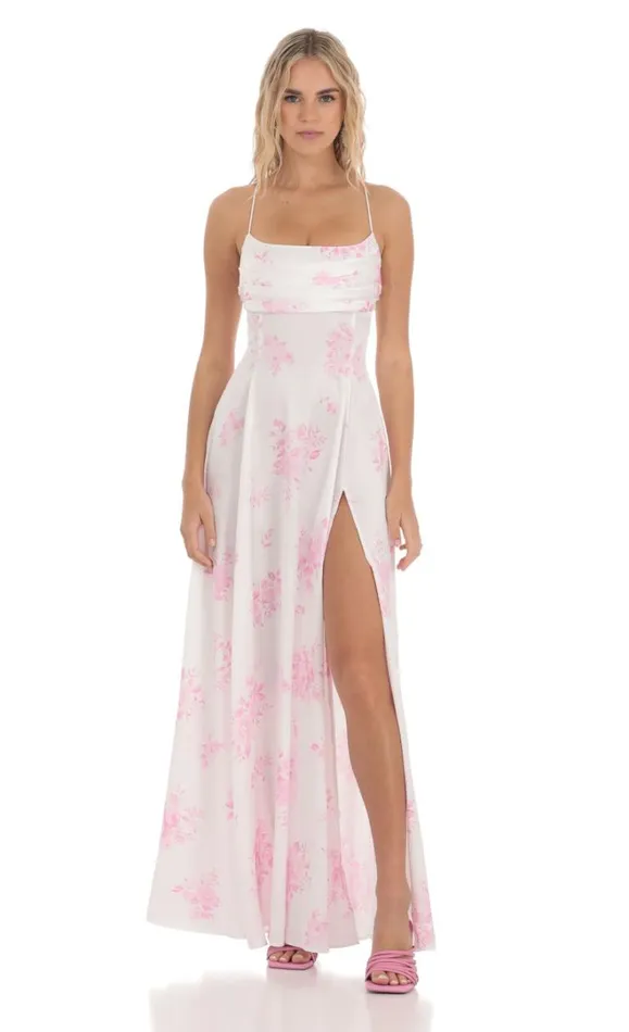 Satin Floral Maxi Dress White Women LUCY IN THE SKY Maxi Dresses