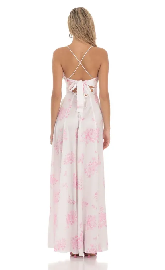 Satin Floral Maxi Dress White Women LUCY IN THE SKY Maxi Dresses Satin Floral Maxi Dress White Women LUCY IN THE SKY Maxi Dresses