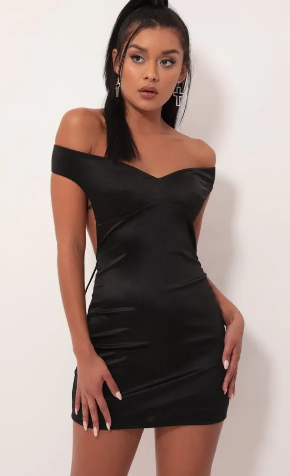 Satin Luxe Dress Black Women LUCY IN THE SKY Mini Dresses