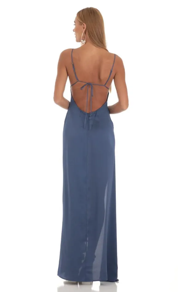 Satin Ruffle Maxi Dress Blue Women LUCY IN THE SKY Maxi Dresses