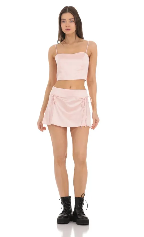 Satin Two Piece Set Pink Women LUCY IN THE SKY Shorts