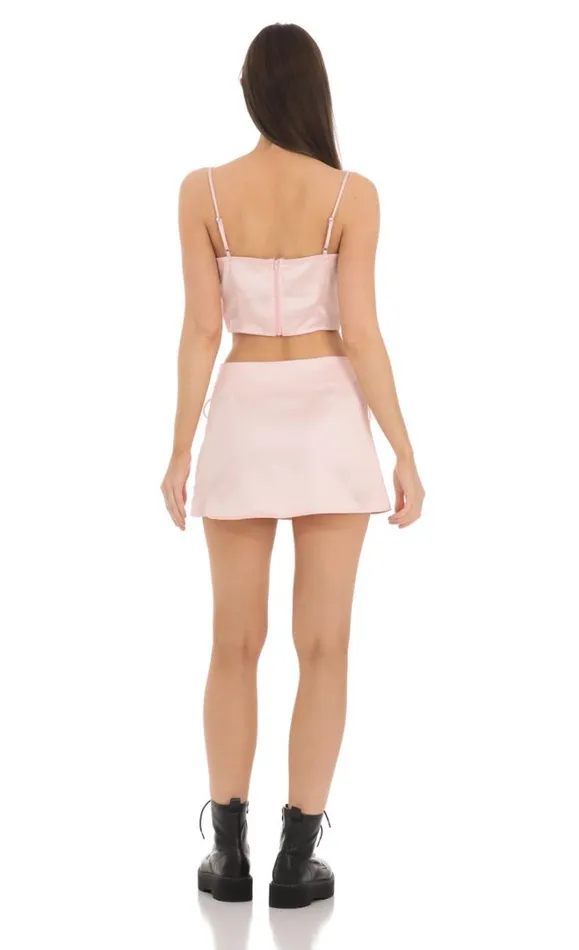 Satin Two Piece Set Pink Women LUCY IN THE SKY Shorts Satin Two Piece Set Pink Women LUCY IN THE SKY Shorts