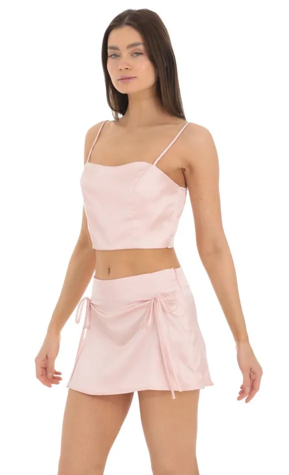 Satin Two Piece Set Pink Women LUCY IN THE SKY Shorts Satin Two Piece Set Pink Women LUCY IN THE SKY Shorts
