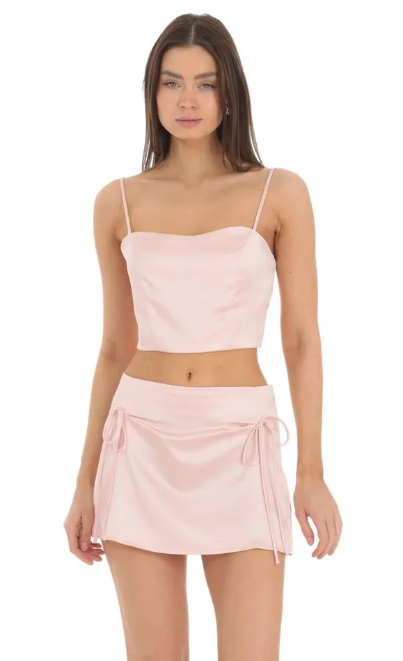 Satin Two Piece Set Pink Women LUCY IN THE SKY Shorts Satin Two Piece Set Pink Women LUCY IN THE SKY Shorts