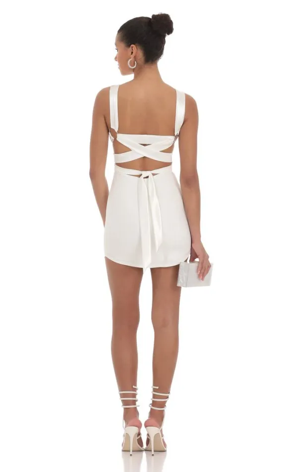 Satin Wrap Bodycon Dress White Women LUCY IN THE SKY Mini Dresses