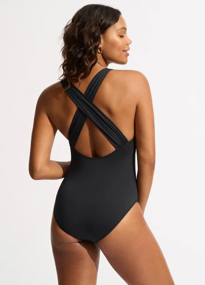 Seafolly V Neck Women Seafolly Collective Cross Back One Piece 8211 Black