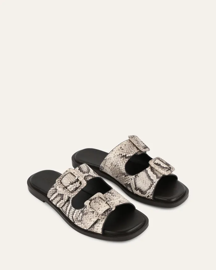 Sebastian flat slide natural snake print leather SLIDES jomercer Women