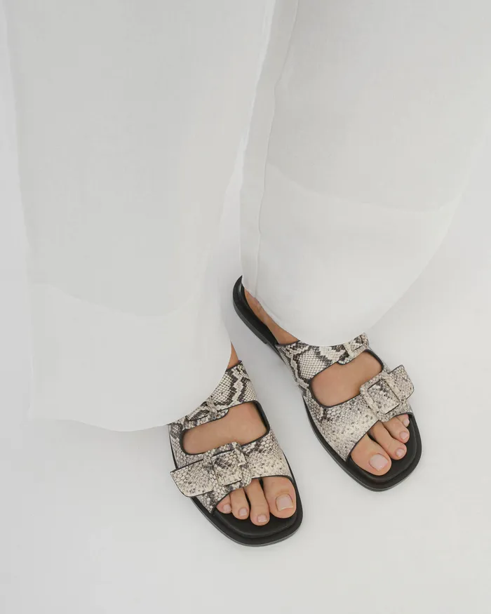 Sebastian flat slide natural snake print leather SLIDES jomercer Women