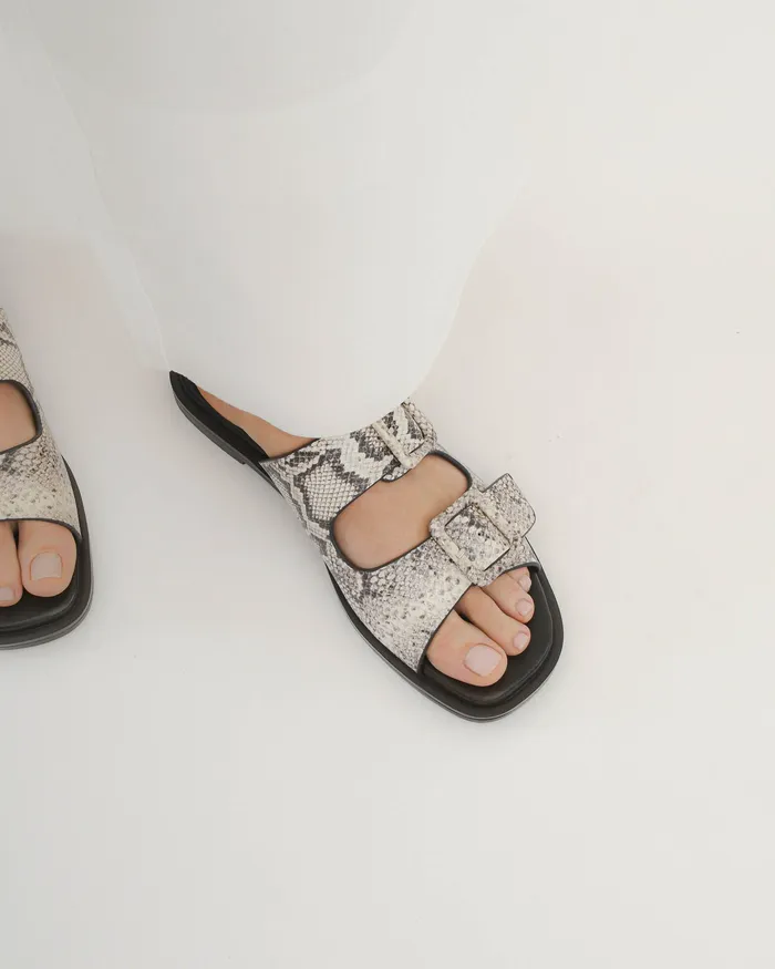 Sebastian flat slide natural snake print leather SLIDES jomercer Women
