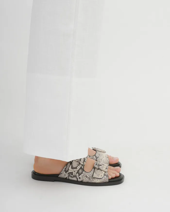 Sebastian flat slide natural snake print leather SLIDES jomercer Women