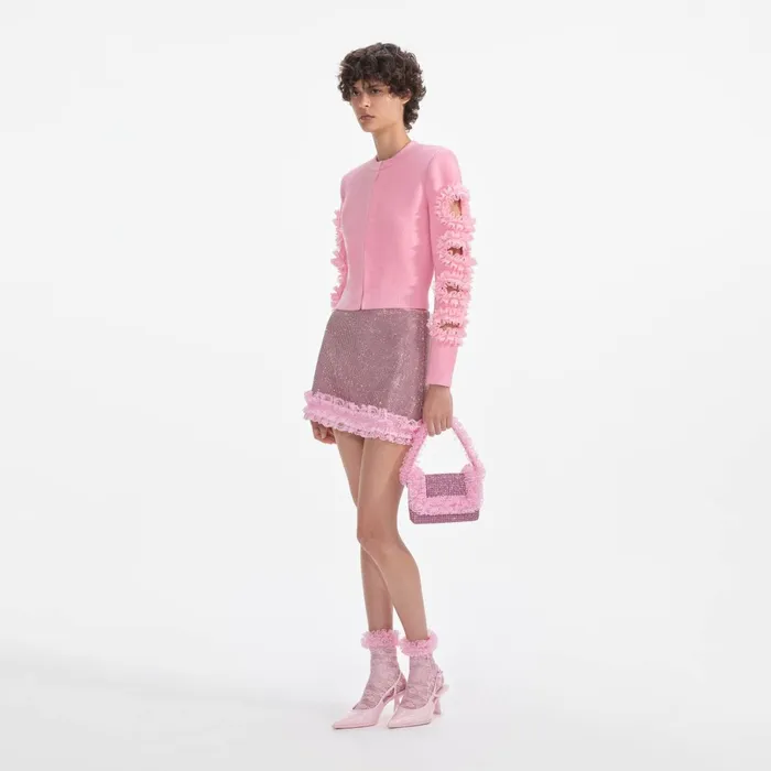 Self Portrait Bottoms Women Pink Crystal Chainmail Mini Skirt