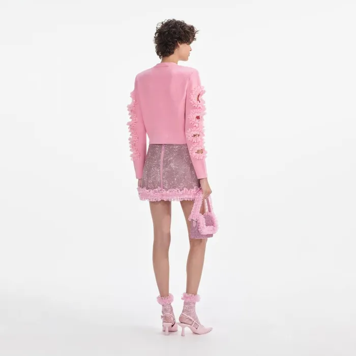 Self Portrait Bottoms Women Pink Crystal Chainmail Mini Skirt