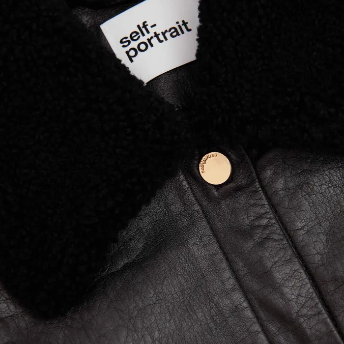 Self Portrait CoOrds Women Black Leather Shearling Jacket