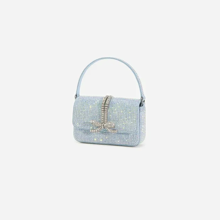 Self Portrait Denim Women Blue Rhinestone Denim Micro Bag