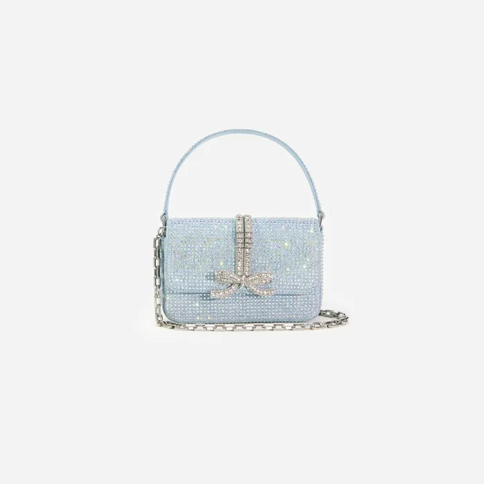 Self Portrait Denim Women Blue Rhinestone Denim Micro Bag