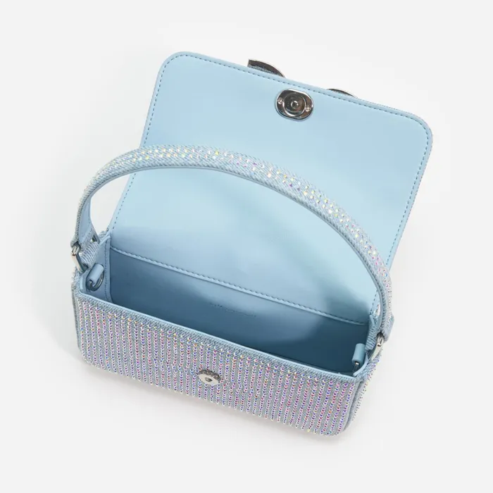 Self Portrait Denim Women Blue Rhinestone Denim Micro Bag