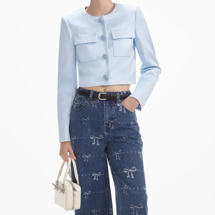 Self Portrait Denim Women Bow Print Jeans