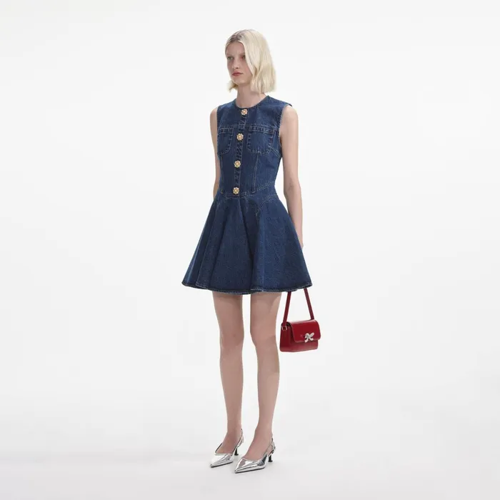 Self Portrait Denim Women Denim Skater Mini Dress