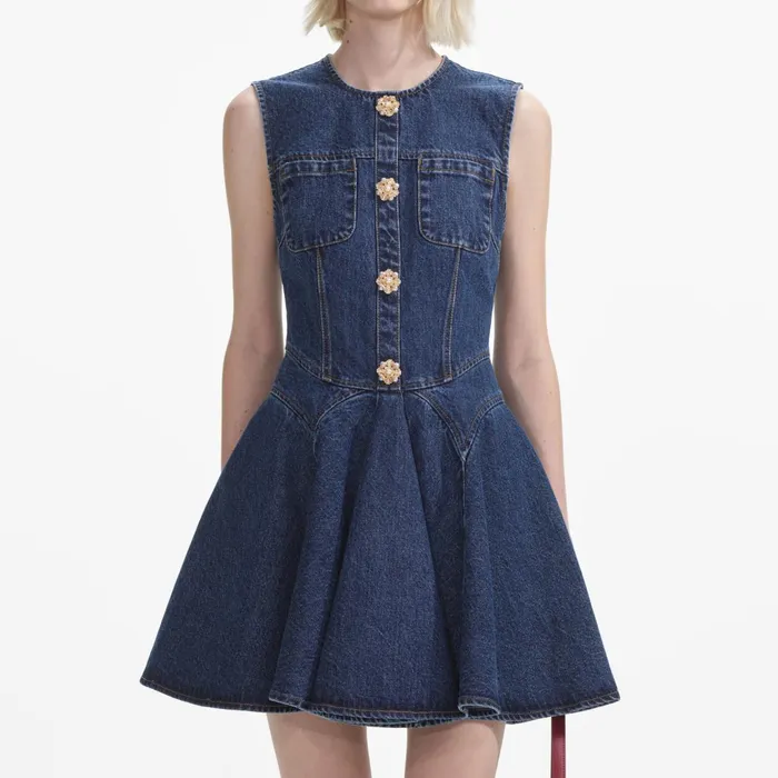 Self Portrait Denim Women Denim Skater Mini Dress