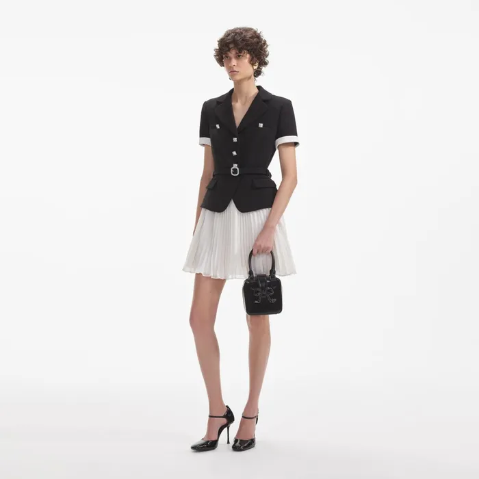 Self Portrait Dresses Women Black Crepe Contrast Chiffon Mini Dress
