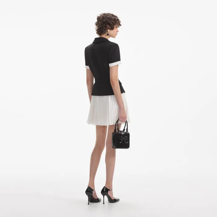 Self Portrait Dresses Women Black Crepe Contrast Chiffon Mini Dress