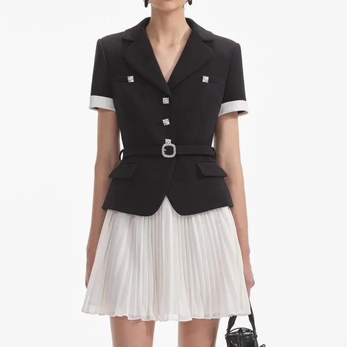 Self Portrait Dresses Women Black Crepe Contrast Chiffon Mini Dress