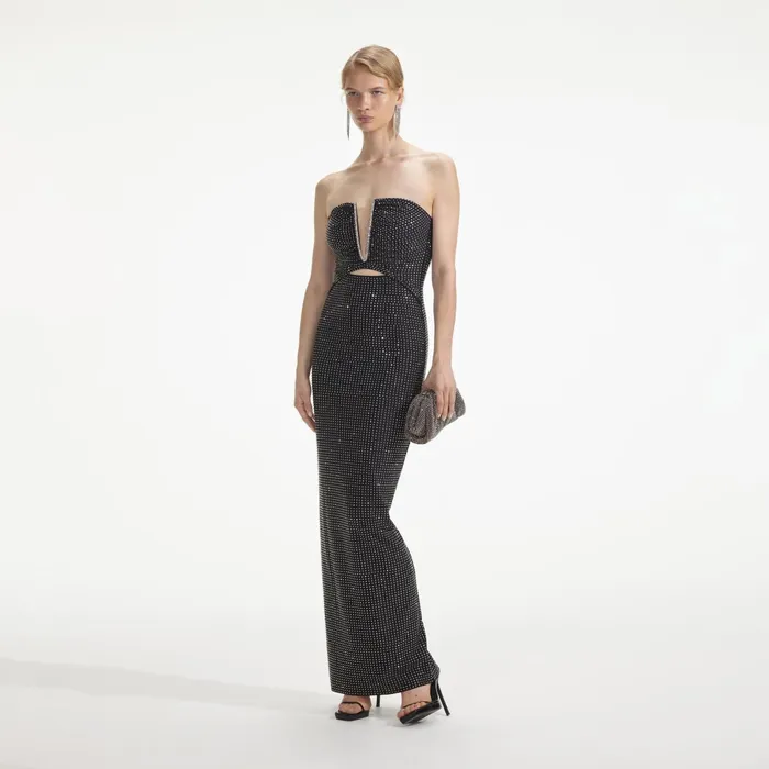 Self Portrait Dresses Women Black Jersey Rhinestone Maxi Dress