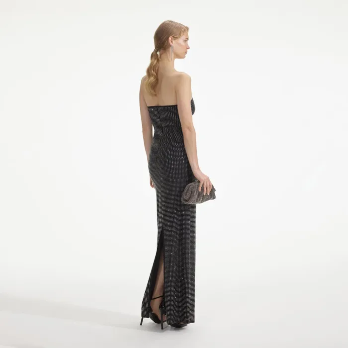 Self Portrait Dresses Women Black Jersey Rhinestone Maxi Dress