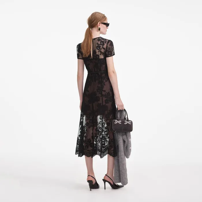 Self Portrait Dresses Women Black Lace Bustier Midi Dress