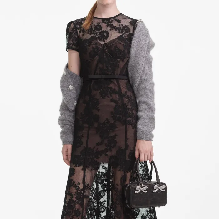 Self Portrait Dresses Women Black Lace Bustier Midi Dress