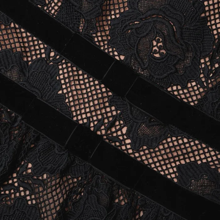 Self Portrait Dresses Women Black Lace Velvet Bow Midi Dress