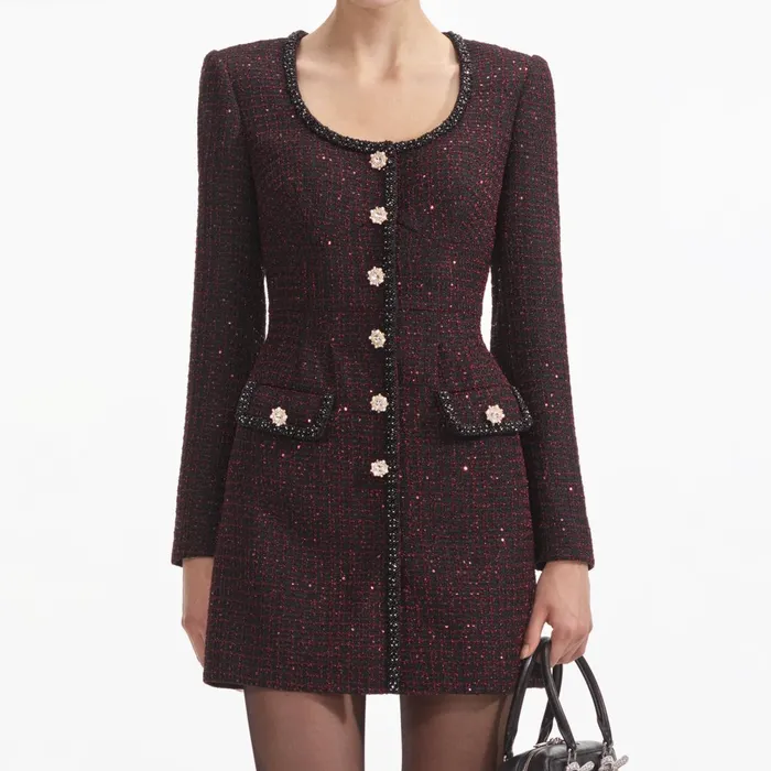 Self Portrait Dresses Women Black Metallic Boucle Mini Dress