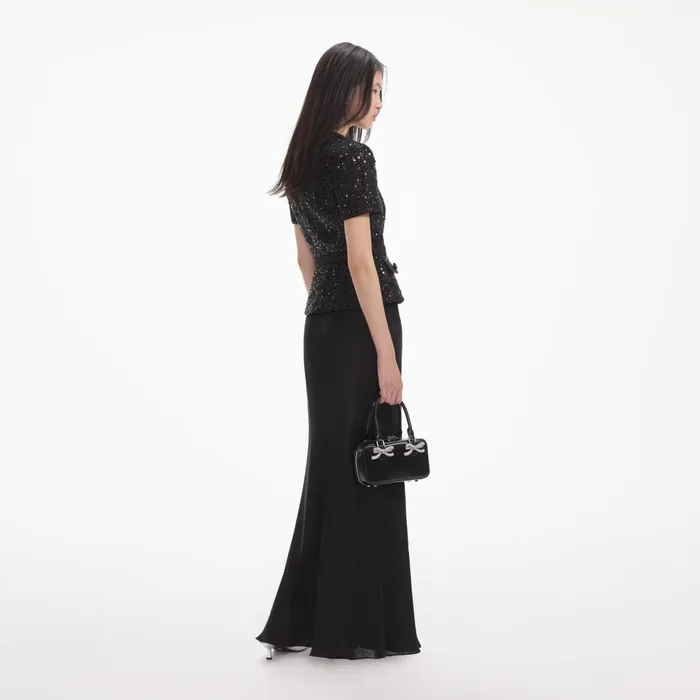 Self Portrait Dresses Women Black Sequin Boucle Maxi Dress
